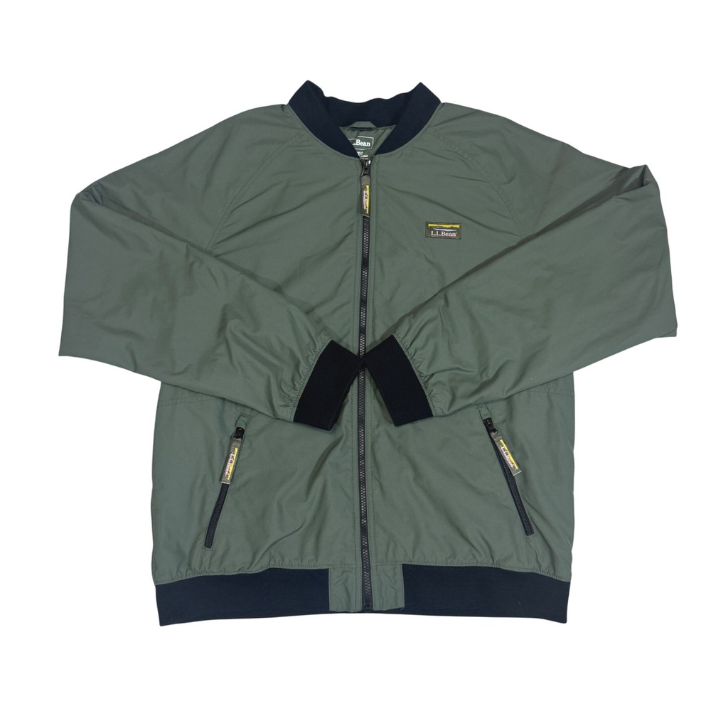 LL Bean Mens Warm-up Jacket Fleece Lined Bomber Green 515868 Large Reg
